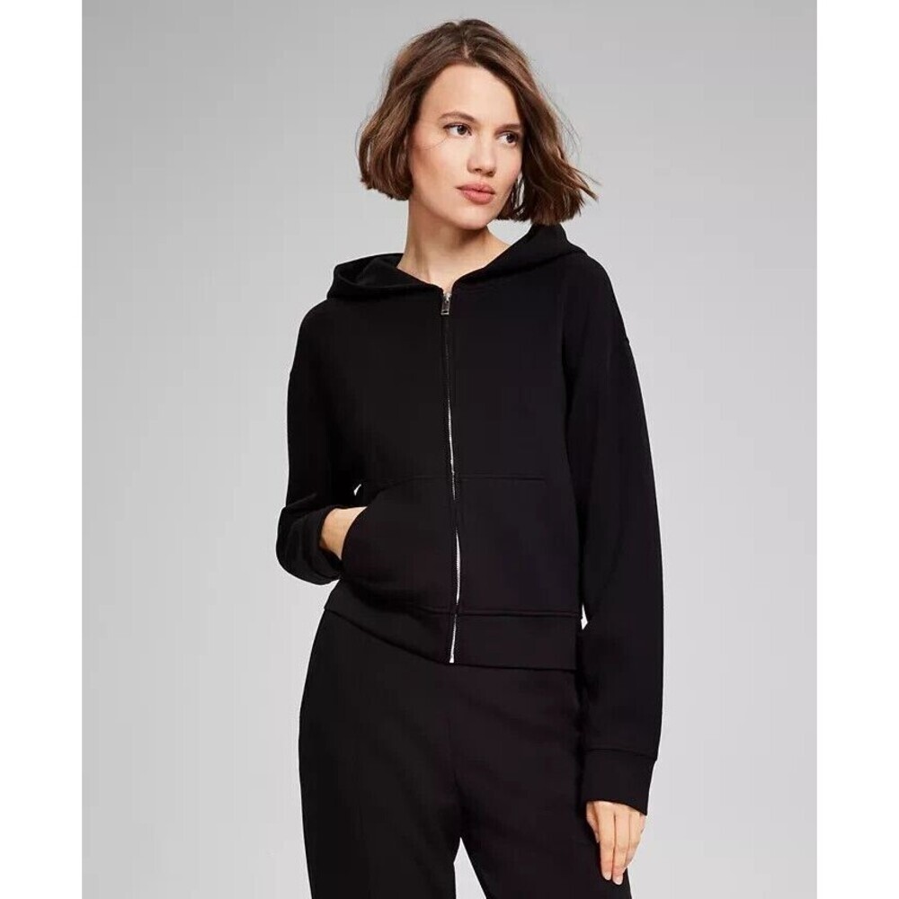 And Now This Women's Scuba Zip-Front Hooded Sweatshirt w.Pockets Deep Black XL